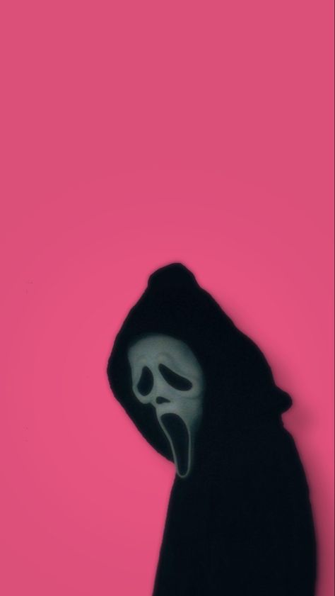 Pink Horror Wallpaper Iphone, Scream Wallpapers Aesthetic Pink, Scream Wallpapers Iphone Pink, Ghostface Pink Wallpaper, Scream Wallpapers Pink, Pink Ghost Face Wallpaper, Ghost Face Wallpaper Aesthetic Pink, Pink Ghostface Aesthetic, Pink And Black Halloween Wallpaper