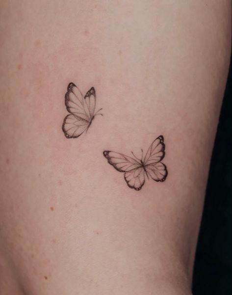 Simple Realistic Butterfly Tattoo, Stacked Butterfly Tattoo, Tiny Butterflies Tattoo, Upper Back Tattoo Women Shoulder, Closed Butterfly Tattoo, Double Butterfly Tattoo, 2 Butterflies Tattoo, Two Butterflies Tattoo, Small Butterfly Tattoo Designs