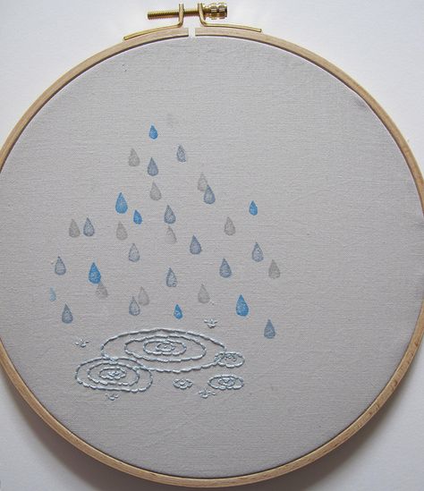 raindrops Embroidery Raindrop Cross Stitch, Raindrop Embroidery, Rain Embroidery, Bathroom Embroidery, Hand Embroidery Tutorial, Hand Embroidery Projects, Wall Quilts, Embroidery Hoop Art, Hand Embroidery Patterns