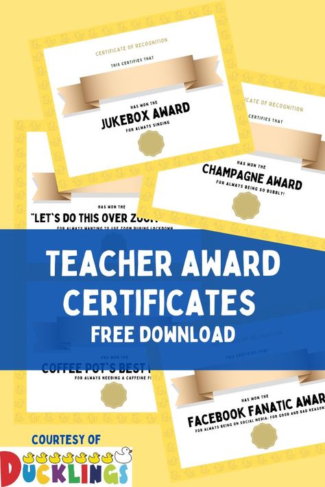 Download for FREE these teacher award certificates. We're confident your staff will find these hilarious. Preschool Certificates, Staff Awards, Teacher Awards, Free Certificates, Nursery Teacher, Award Ideas, End Of Term, Award Certificates, Free Teacher