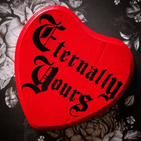 Eternally Yours handmade plaque available in my Etsy shop. Gothic Valentine, Eternally Yours, Gothic Home, Gothic Home Decor, Wood Plaques, Hand Painted Wood, Wall Plaque, Black Vinyl, Painted Wood