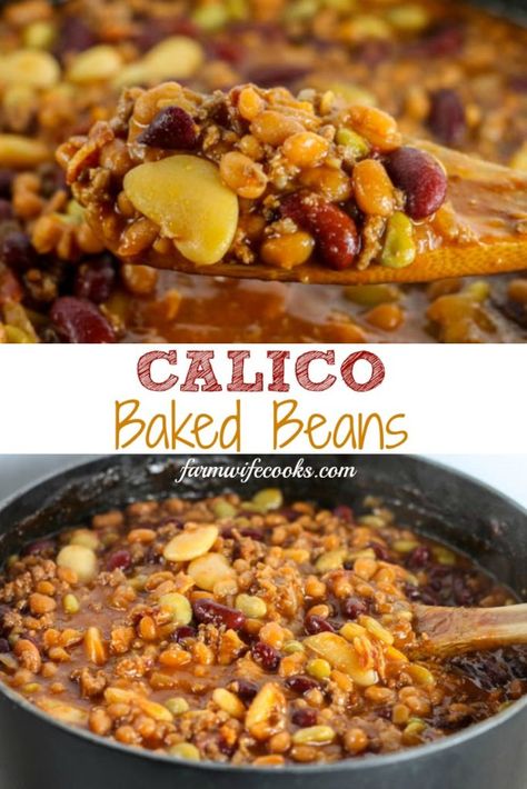 Calico Bean Casserole, Baked Beans For 100, Baked Beans With Hamburger, Calico Baked Beans, Baked Beans With Ground Beef, Calico Beans Recipe, Beans With Ground Beef, Cozy Casseroles, Ground Beef And Bacon