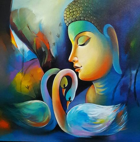 Buddha Painting Canvas, Buddha Art Drawing, Buddha Artwork, Buddha Wall Art, Buddha Art Painting, Buddha Painting, Figurative Artwork, Indian Artist, Modern Art Paintings