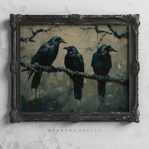 DarkenedBrush - Etsy Wall Art Dark Academia, Dark Academia Gothic, Gothic Wall Decor, Birds On Branch, Wall Art Dark, Dark Landscape, Branch Art, Dark Academia Decor, Dark Cottagecore