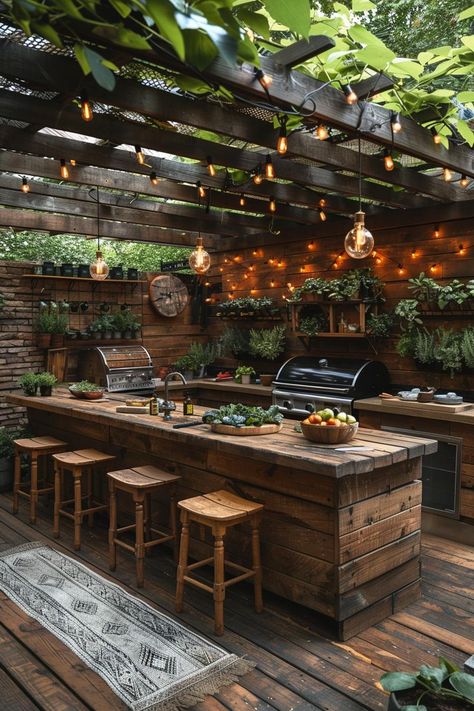 21 Stunning Outdoor Kitchen Patio Ideas (New) Pizza Garden, Backyard Kitchen, Outdoor Kitchen Patio, Boho Kitchen, Outdoor Decor Backyard, Rustic Outdoor, Backyard Patio Designs, Outdoor Kitchen Design, Dream House Decor