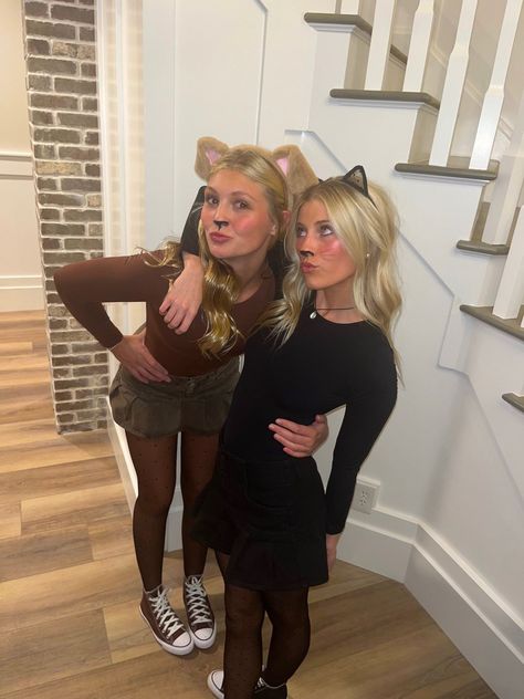 meow | mayceepardoe | VSCO Cat And Mouse Costume Couple, Animal Costumes Women Diy Easy, Animal Duo Costumes, Simple Animal Costumes, Cat Couple Costume, Duo Girl Costumes, Costumes Ideas Duo, Girl Duo Costumes, Animal Costumes Women