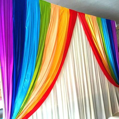 Western Wedding Decorations, Rainbow Curtains, Kids Bedroom Storage, Paper Lanterns Diy, Fun Wedding Decor, Wedding Background Decoration, Rainbow Parties, Mehndi Decor, Rainbow Room