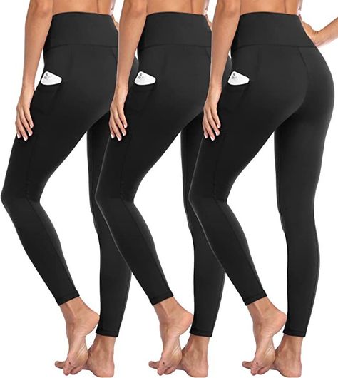 GAYHAY 3 Pack Leggings with Pockets for Women - Tummy Control High Waisted TIK Tok Yoga Reg & Plus Size Pants for Workout 92% Polyester, 8% Spandex Imported Elastic closure Machine Wash ✿ Two Deep Pockets: Our Pockets are deep enough to hold a phone, key fob, earbuds, mask, emergency cash, or most importantly a baggy of dog treats for walks with the pups. Tik Tok Leggings, Soft Workout, Running Yoga Pants, Textured Leggings, Yoga Outfits, Black Yoga Pants, Legging Sport, Leggings With Pockets, High Waist Leggings