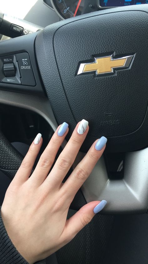 Round Tip Nails, Blue Marble Nails, Teen Nails, Marble Nail Art, Glamour Nails, White Acrylic Nails, Cute Gel Nails, Bleu Pastel, Marble Nails