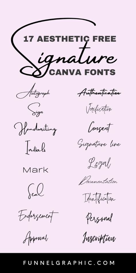 Signature Canva Fonts - 17 Free Fonts to use on Canva for your branding - Aesthetic Fonts Website Fonts Typography, Modern Font Pairings, Free Signature Fonts, Font Pairing Ideas, Best Font Pairings, Nice Fonts, Best Google Fonts, Font Canva Lettering, Google Font Pairings