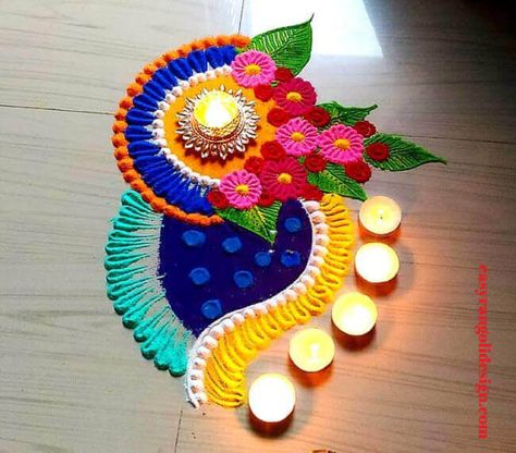 50 Ganga Dussehra Rangoli Design (Rangoli Ideas) - March 2020 Dussehra Rangoli, Diwali Special Rangoli Design, Diwali Rangoli Designs, Easy Rangoli Designs Videos, Easy Rangoli Designs Diwali, Rangoli Side Designs, Rangoli Designs Latest, Simple Rangoli Designs Images, Simple Rangoli Border Designs