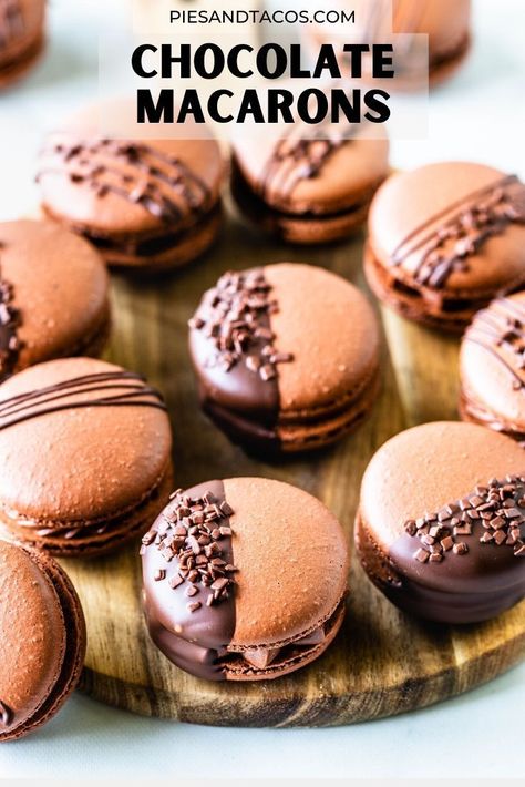 Chocolate Macaron Filling, Chocolate Macaron Recipe, Macaroon Filling, Pies And Tacos, Macarons Chocolate, French Macaroon Recipes, Macarons Recipe, Fancy Desserts Recipes, Chocolate Macarons