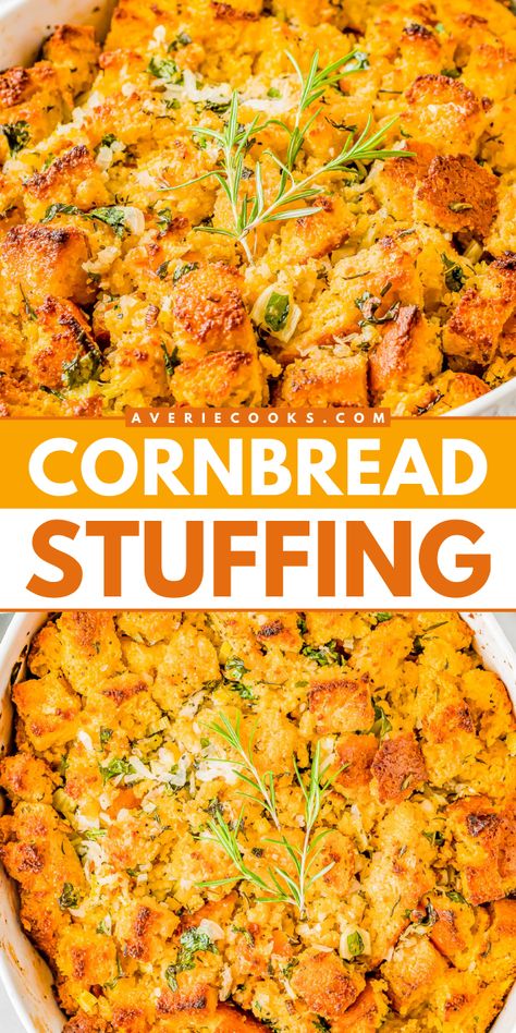 This Thanksgiving dinner recipe featuring homemade cornbread is a classic! It's also an easy Christmas side dish. With the addition of vegetables, herbs, and more, this Cornbread Stuffing is sure to be a hit at your holiday celebrations! Sweet Cornbread Stuffing Recipes, Cornbread Stuffing Recipes Thanksgiving, Homemade Cornbread Stuffing, Southern Cornbread Stuffing, Easy Skillet Cornbread, Easy Homemade Cornbread, Christmas Side Dish, Honey Cornbread Muffins, Easy Cornbread