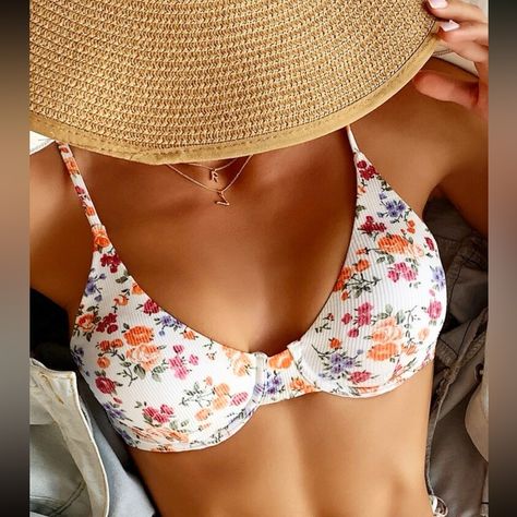 Modest Bikinis For Big Bust, Midsize Summer Bikinis, Underwire Bikinis, Shein Bikinis, Floral Bikinis, Trendy Bathing Suits, Shein Swimsuit, Floral Bathing Suit, Cute Swimwear