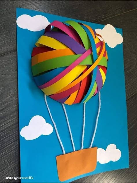 Grade 1 Art, Hot Air Balloon Craft, Waldorf Art, 2nd Grade Art, Classroom Art Projects, Preschool Art Activities, בר מצווה, Elementary Art Projects, Art Lessons Elementary