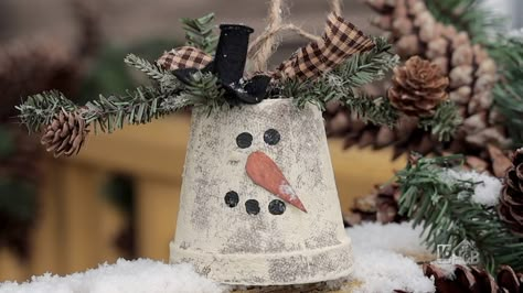 Adorable Snowman Jingle Bell | wnep.com Peat Pots Christmas, Pot Snowman, Peat Pots, Primitive Christmas Decorating, Diy Snowman, Christmas On A Budget, Craft Day, Snowman Decorations, Snowman Crafts