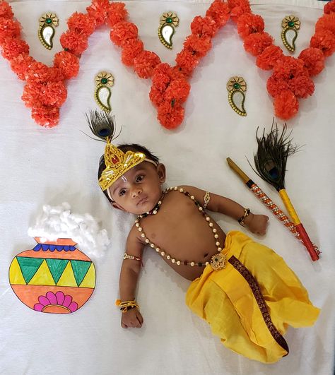 Krishna Decoration For Baby Boy, Dahi Handi Baby Photoshoot, Krishna Astami Baby Photos, Krishna Jeyanthi Baby Shoot, Krishna Ashtami Baby Photoshoot, Gokulashtami Baby Photoshoot, Baby Boy Krishna Photoshoot, Krishna Astami Photos Decoration, Janmashtami Photoshoot For Baby Boy