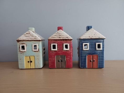 Tea Light Houses, Ceramic Village, Pottery Collection, Light Houses, Cottage House, Ceramic Gifts, Ceramic Houses, Ceramic Set, Light Candle