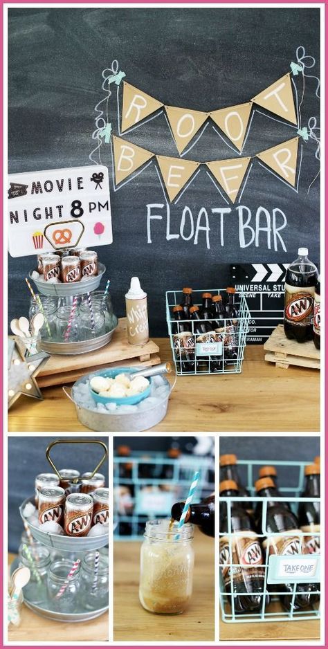 Root Beer Float Bar  Movie Night! fun family activity idea!! When National Root Beer Float Day lands on a weekend --- celebrate with a movie night Root Beer Float Bar! #makeamemory #NationalRootBeerFloat on Aug 6th #walmart #ad Coke Float Bar Party Ideas, Ice Cream Float Bar Ideas, Rootbeer Float Bar Parties, Root Beer Float Party, Root Beer Float Station, Root Beer Floats Party, Root Beer Float Bar, Float Bar, Root Beer Float Pie