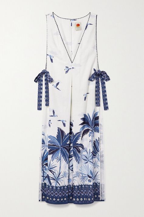 Farm Rio - Cutout Printed Linen-blend Maxi Dress - Blue Lisa Hanna, Osamu Goods, Pinterest Predicts, 2025 Trends, Palm Print Dress, Summer 2025, Sofia Richie, Iconic Dresses, Nili Lotan