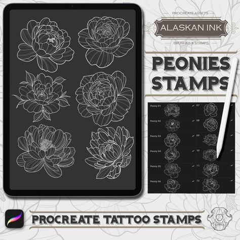 30 Peonies Stamps / Procreate brush set Procreate brushes #procreatebrushes brushes #brushes brush #brush free brushes #freebrushes freebrush #freebrush #procreate 9.265 Procreate Resources, Procreate App Tutorial, Peony Flower Tattoos, Procreate Brushes Free, Peonies Tattoo, Floral Tattoo Design, Ink Brush, Line Work Tattoo, Geometric Flower