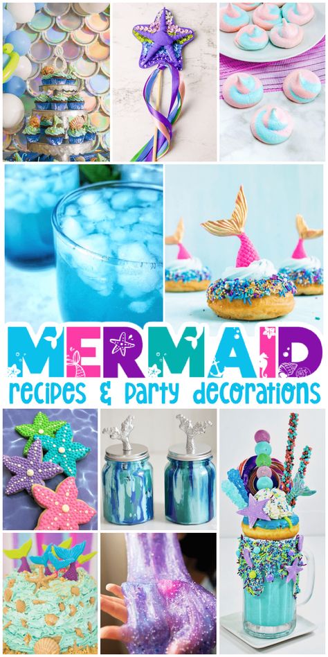 Homemade Mermaid Party Decorations, Mermaid Birthday Party Ideas Decoration, Mermaid Food Party, Mermaid Theme Party Decorations Diy, Mermaid Splash Party, Mermaid Party Activities For Kids, Mermaid Sleepover Party, Mermaid Diy Decorations, Mermaid Birthday Cakes For Kids