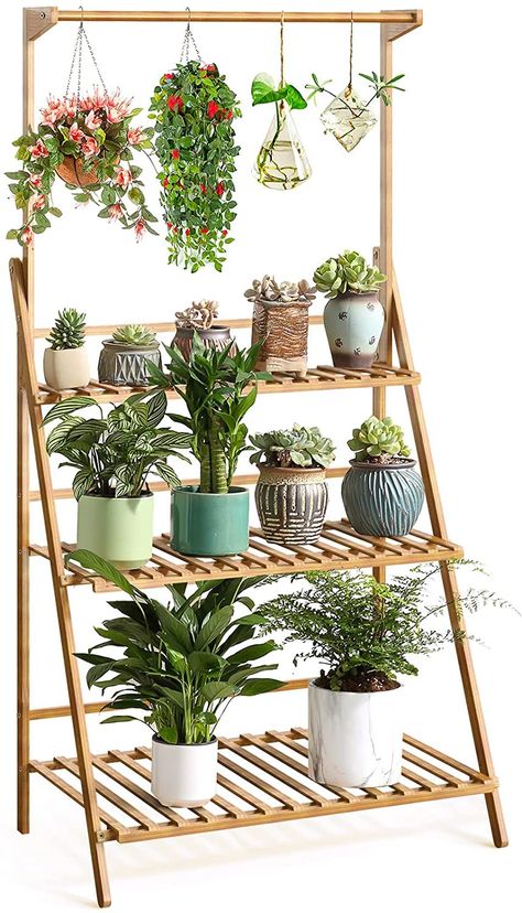 Veakoo Bamboo 3 Tier Hanging Plant Stand Indoor Outdoor, Ladder Plant Shelf Multiple Flower Display Stands Planter Rack Folding Shelves for Corner Balcony Window Patio Living Room AS AN AMAZON ASSOCIATE I EARN FROM QUALIFYING PURCHASES Ladder Plant Shelf, Planter Ladder, Corner Balcony, Hanging Plant Stand, Bamboo Ladder, Ladder Plant Stand, Pot Shelf, Bamboo Ladders, Bamboo Flower