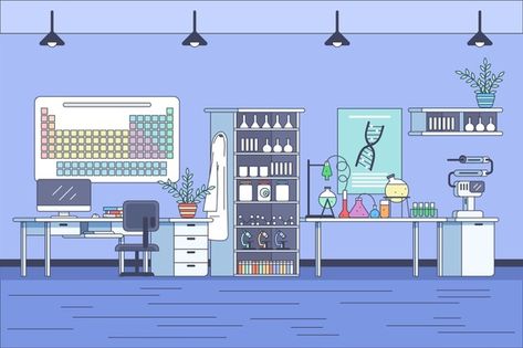 Anime Science Lab Background, Science Lab Illustration, Science Lab Drawing, Science Lab Background, Science Lab Aesthetic, Science Mural, Laboratory Illustration, Laboratory Aesthetic, Innovation Illustration