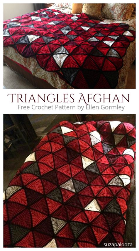 3D Triangles Afghan Blanket Free Crochet Pattern Crochet Blanket Triangles, Crochet Motif Blanket Pattern, 3d Triangle Crochet Blanket, 3d Crochet Blanket Pattern Free, Triangle Crochet Pattern, Granny Square Triangle, Rainbow Crochet Blanket Pattern, Crochet Triangle Pattern, 3d Triangle