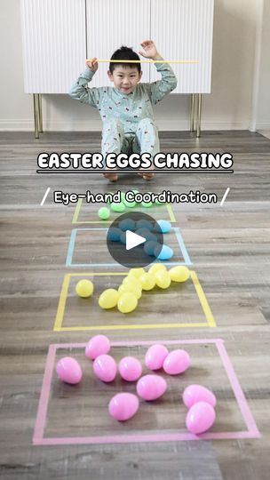 5.3K views · 155 reactions | EASTER EGG CHASING - Eye-hand Coordination
A low-prepped Easter activity to keep kids busy for a while, and help them practice several skills at the same time! 
💡Good for kids 4 years and up 

You will need:
⭐️Easter eggs in several colors
⭐️Masking tape in several colors
⭐️A stick or fork or spoon

Perfect for:
🍎Eye-hand coordination
🍎Visuospatial perception
🍎Concentration and patience
🍎Color sorting

Hope this is fun for you and your little one(s), and feel free to save it for later or share with someone who might like it 💕🥰

❤️Follow for more play ideas❤️
.
.
.
.
#preschoolideas 
#educationalplay #earlyeducation #learningthroughplaying 
#concentrationskills #eyehandcoordination 
#toddlerplayideas #toddlerfun  #earlychildhoodeducation
#toddleractivitie Keep Kids Busy, Easter Activity, Color Sorting, Toddler Play, Easter Activities, Play Ideas, Toddler Fun, Early Education, Learning Through Play