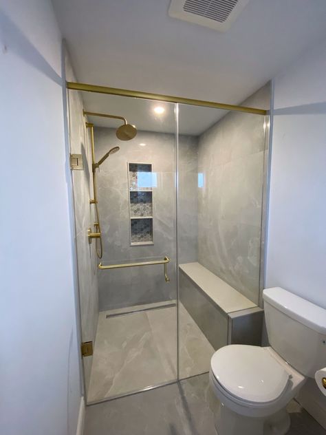 Transform your bathroom into an elegant oasis with a beautiful gray shower featuring exquisite gold fixtures 

#BathroomRenovation #BathroomRemodel #GeorgetownRenovations #HaltonRenovations #NuKitchen&BathCreations Gold Fixtures, Bathroom Renovation, Bathrooms Remodel, Oasis, The House, Shower, Gold