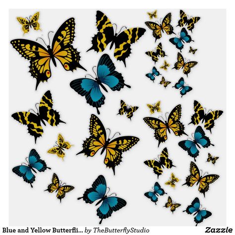 Yellow Butterflies, Yellow Butterfly, Blue And Yellow, Butterflies, Vinyl Sticker, Free Design, Tool Design, Diy Projects, Created By