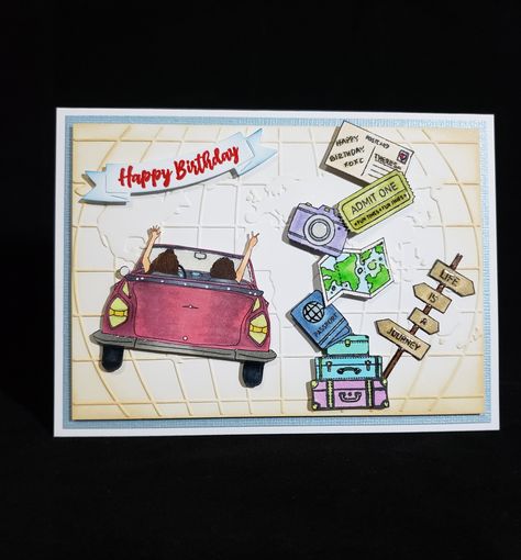 Travel Birthday Cards Handmade, Adventure Birthday Cards, Travel Cards Handmade, Happy Birthday Traveler, Best Friend Travel, Friend Travel, Birthday Gifs, Birthday Best Friend, Travel Card