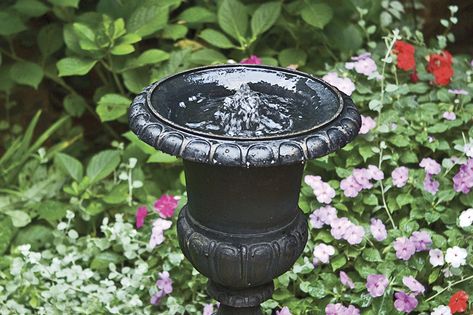 How to Turn a Salvaged Urn Into a Garden Fountain - This Old House Urn Water Feature, Water Feature Diy, Urn Fountain, Garden Pools, Diy Solar Fountain, Outdoor Water Features, Instead Of Flowers, Iron Planters, Diy Garden Fountains