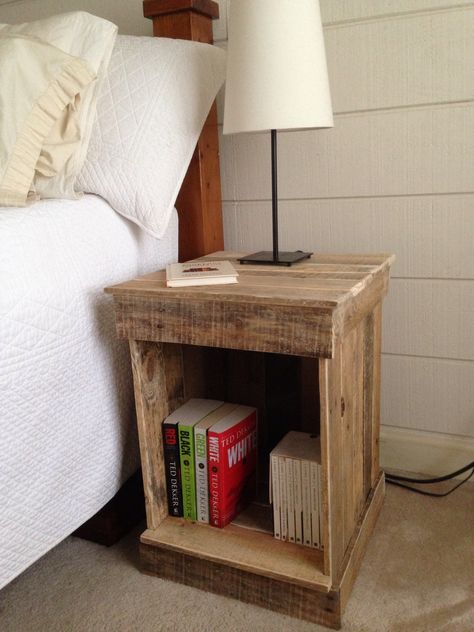 My latest project displayed as a night stand. Western Night Stands, Western Room Ideas, Barnwood Headboard, Crate Shelves Diy, Simple Nightstand, Western Rooms, Western Bedroom, Wooden Pallet Furniture, Crate Shelves