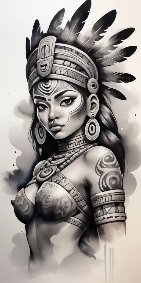 Visual Reminders of Why Face Tattoos Should Be Carefully Thought Out Mayan Woman Tattoo, Aztec Women Tattoo, Woman Warrior Tattoo Design, Conquistador Tattoo, Chicano Back Tattoo, Mayan Art Tattoo, Woman Warrior Tattoo, Warrior Tattoo Design, Aztec Warrior Tattoo