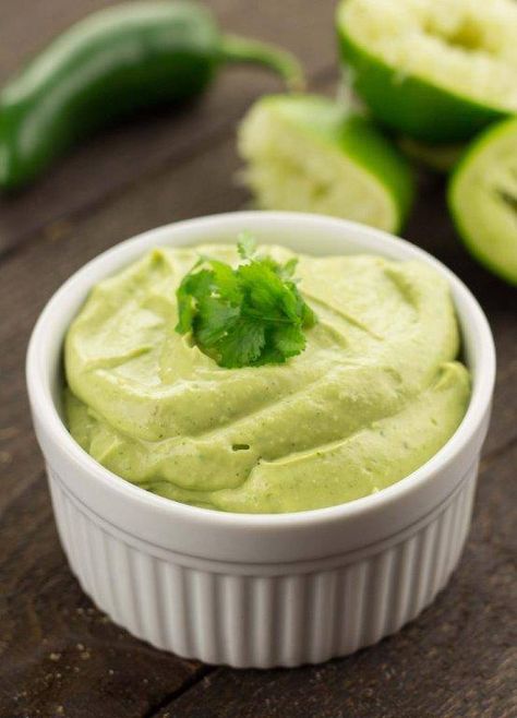 Avocado Cream Sauce 1 avocado split and pitted ½ cup lowfat greek yogurt 1 clove garlic, minced juice of 1 lime 1 tbsp cilantro, chopped salt and pepper to taste In a food processor combine avocado, greek yogurt, garlic, lime juice and cilantro. Pulse until smooth. Add salt and pepper to taste and serve with chicken, beef, fish, on sandwiches, or wraps. Endless possibilities. Avocado Sauce Recipe, Avocado Dip Recipe, Creamy Avocado Sauce, Avocado Spread, Avocado Dip, Avocado Cream, Avocado Sauce, Spread Recipes, Vegan Keto