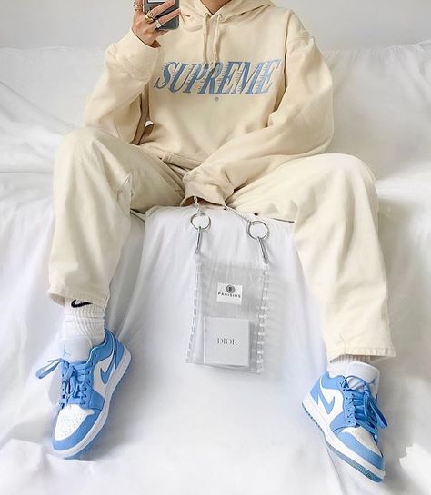 Unc Outfit Women, Air Jordan 1 Low Unc Outfit, Jordan 1 Low Unc Outfit, Jordans For Women, Unc Outfit, Blue Dunks, Jordans For Women Outfits, Air Jordan 1 Low Unc, Jordan 1 Low Unc