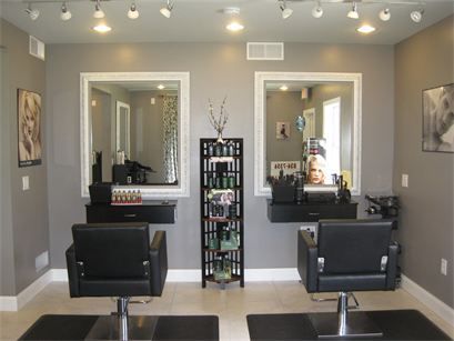 Bella Donnas Hair Studio - Home - Enola, PA Studio Room Ideas, Salon Interior Design Ideas, Salon Design Ideas, Salon Lighting, Beauty Salon Interior Design, Home Hair Salons, Hair Salon Design, Salon Suites Decor, Hair Salon Interior