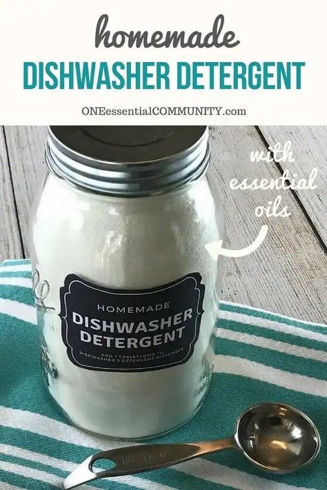 DIY Natural Dishwasher Detergent Natural Dishwasher Detergent, Diy Dishwasher Detergent, Homemade Dishwasher Detergent, Homemade Detergent, Detergent Recipe, Clean Baking Pans, Homemade Essential Oils, Diy Essential Oil Recipes, Diy Essentials