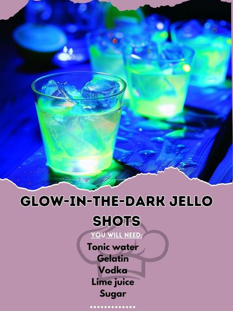 Glow In Dark Jello Shots, Glow In The Dark Jello Shots, Glow In The Dark Drinks Alcohol, Fantasy Drinks, Glow Foods, Alcohol Jello Shots, Halloween Brunch, Fun Drink Recipe, Fun Drinks Alcohol