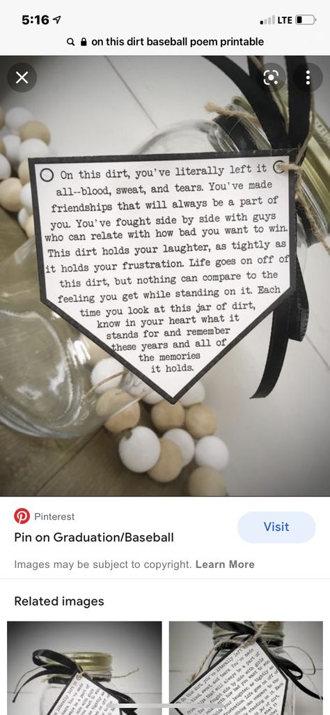 Baseball Dirt In Jar Poem, Baseball Poems, Jar Of Dirt, Baseball Party, Senior Night, Life Goes On, Sports Mom, Baseball Players, Graduation Party