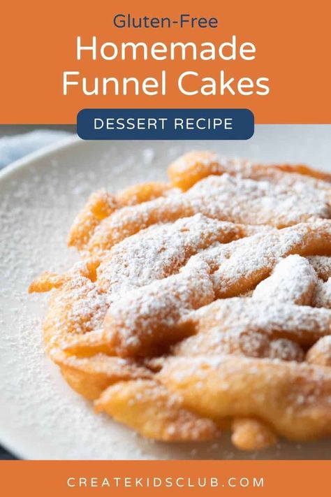 Treat your little ones to the ultimate gluten-free Funnel Cake! This recipe is your ticket to a worry-free, delicious carnival treat. This easy-to-make recipe made with pancake mix ensures that everyone, even those with gluten sensitivities, can experience the magic of a funnel cake. The perfect treat for a fun appetizer or dessert! Gluten Free Funnel Cake, Homemade Funnel Cake, Cold Pasta Dishes, Funnel Cake Recipe, Best Gluten Free Desserts, Funnel Cakes, Bowl Party Food, Easy Gluten Free Desserts, Gluten Free Pancakes