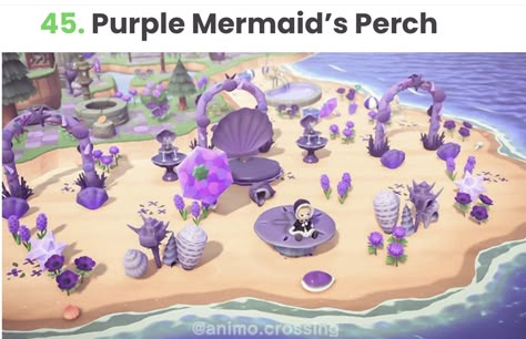 Acnh Island Design Ideas, Island Design Ideas, Rainbow Island, Mermaid Island, Pink Island, Acnh Cottagecore, Purple Beach, Purple Animals, Flamingo Beach