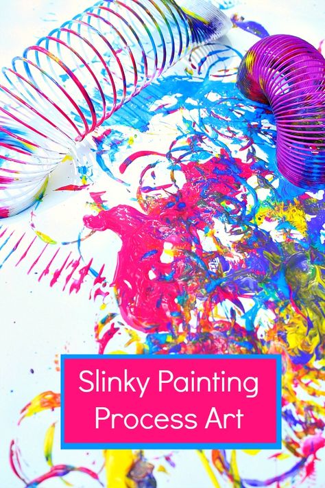 Slinky Painting, Process Art For Infants, Infant Teacher, Process Art For Kids, Messy Games, Preschool Painting, Pbl Projects, Open Ended Art, Sensory Art