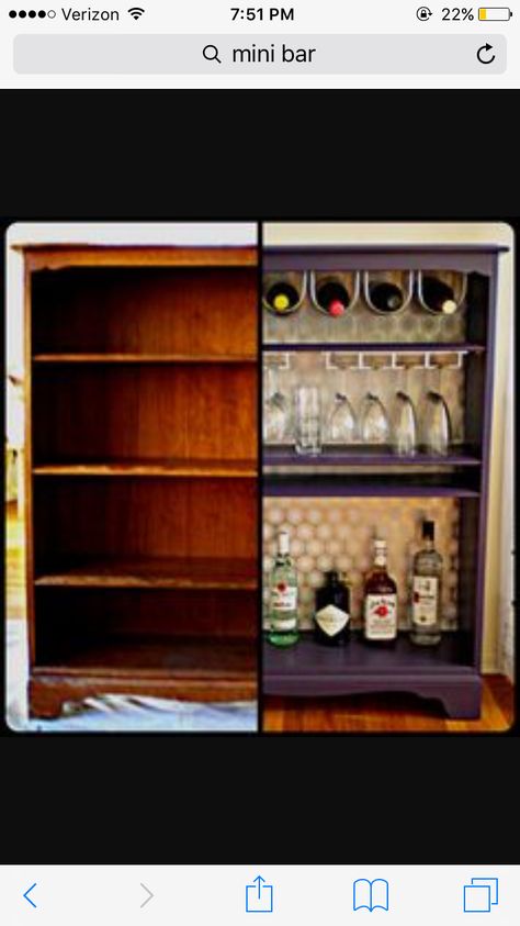 Bookcase Bar Ideas, Bar Bookcase, Diy Bars, Bookshelf Bar, My Own Apartment, Trailer Redo, Apartment Bar, Diy Furniture Upholstery, Own Apartment