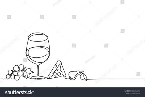 Wine And Cheese Tattoo, Wine Drawing Sketches, Cheese Drawing, Wine Tattoo, One Line Tattoo, Cheese Wine, Fruit Vector, Continuous Line Drawing, Event Flyer Templates