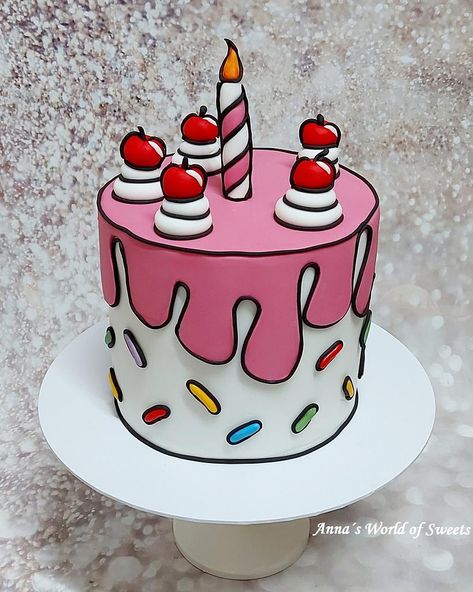 Birthday Cake Trendy, Comic Cake Birthday, Comic Cake Design, Comic Cake Ideas, Carton Cake, Trendy Cake Designs, Pastel Comic, 3d Fondant Cake, Simple Cake Design