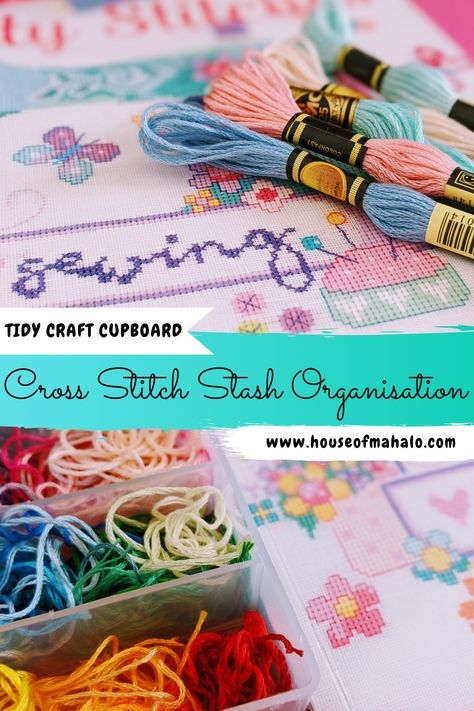 7 Easy Cross Stitch Stash Organisation Ideas Cross Stitch Supply Organization, Cross Stitch Floss Storage, Cross Stitch Storage Ideas, Cross Stitch Organization, Craft Cupboard, Cross Stitch Floss, Cross Stitch Beginner, Cross Stitch Tutorial, Easy Cross