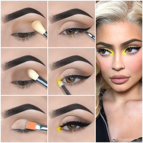 Kylie Jenner Eye Makeup Tutorial, Kylie Jenner Eye Makeup, Tutorial Eyeliner, Make Up Designs, Kylie Makeup, Makeup Pictorial, Jenner Makeup, Kylie Jenner Makeup, Makeup Tutorial Eyeshadow